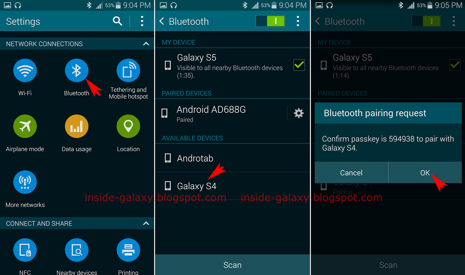 How do you use Bluetooth on a Samsung Galaxy?